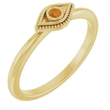 14K Gold Round Natural Citrine Stackable Evil Eye Ring - Yellow Gold