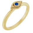 14K Gold Round Natural Blue Sapphire Stackable Evil Eye Ring - Yellow Gold