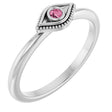14K Gold Round Natural Pink Tourmaline Stackable Evil Eye Ring - White Gold