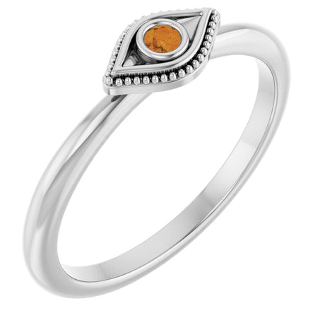 Platinum Round Natural Citrine Stackable Evil Eye Ring