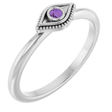Platinum Round Natural Amethyst Stackable Evil Eye Ring