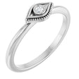 14K Gold Round Natural Diamond Stackable Evil Eye Ring - White Gold