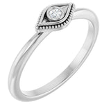 14K Gold Round Natural White Sapphire Stackable Evil Eye Ring - White Gold