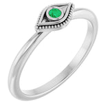 Platinum Round Natural Emerald Stackable Evil Eye Ring