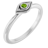 Platinum Round Natural Peridot Stackable Evil Eye Ring