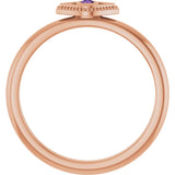 14K Gold Round Natural Amethyst Stackable Evil Eye Ring - Rose Gold - view 2