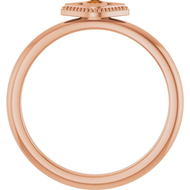 14K Gold Round Natural Citrine Stackable Evil Eye Ring - Rose Gold - view 2