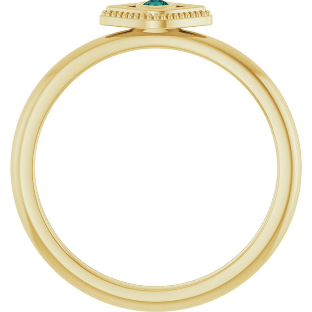 14K Gold Round Natural Alexandrite Stackable Evil Eye Ring - Yellow Gold - view 2