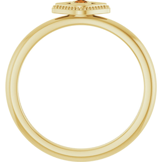 14K Gold Round Natural Citrine Stackable Evil Eye Ring - Yellow Gold - view 2
