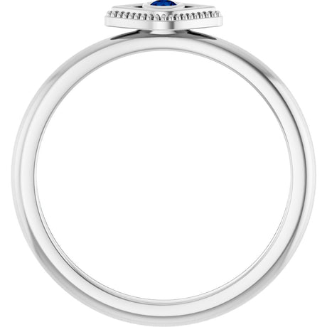 Platinum Round Lab-Grown Blue Sapphire Stackable Evil Eye Ring - view 2
