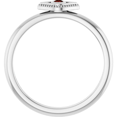 Platinum Round Natural Mozambique Garnet Stackable Evil Eye Ring - view 2