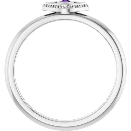 Platinum Round Natural Amethyst Stackable Evil Eye Ring - view 2