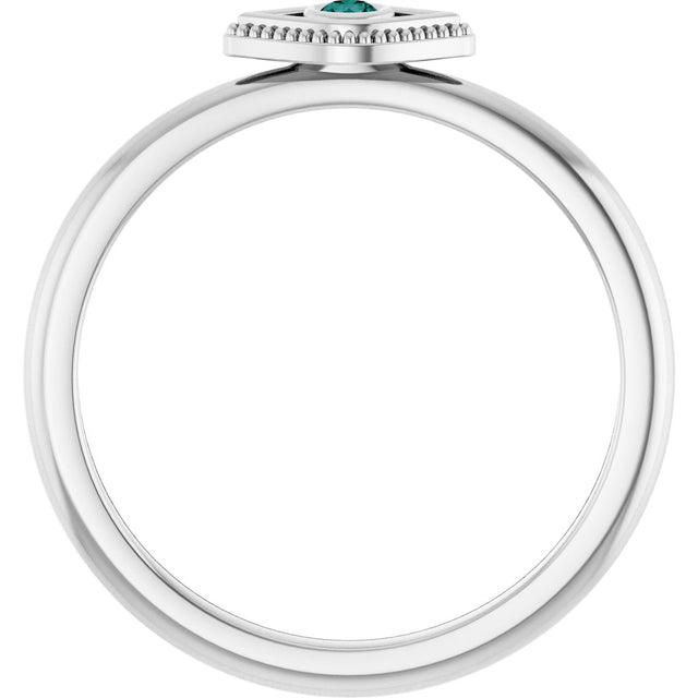 14K Gold Round Lab-Grown Alexandrite Stackable Evil Eye Ring - White Gold - view 2
