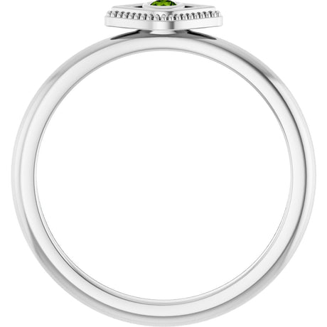 Platinum Round Natural Peridot Stackable Evil Eye Ring - view 2