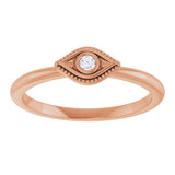 14K Gold Round Natural Diamond Stackable Evil Eye Ring - Rose Gold - view 3