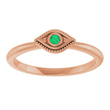 14K Gold Round Natural Emerald Stackable Evil Eye Ring - Rose Gold - view 3
