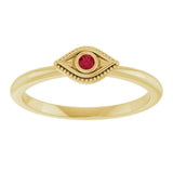 14K Gold Round Natural Ruby Stackable Evil Eye Ring - Yellow Gold - view 3