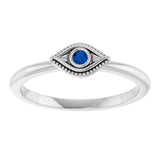 Platinum Round Lab-Grown Blue Sapphire Stackable Evil Eye Ring - view 3