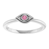 14K Gold Round Natural Pink Tourmaline Stackable Evil Eye Ring - White Gold - view 3
