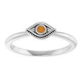 14K Gold Round Natural Citrine Stackable Evil Eye Ring - White Gold - view 3