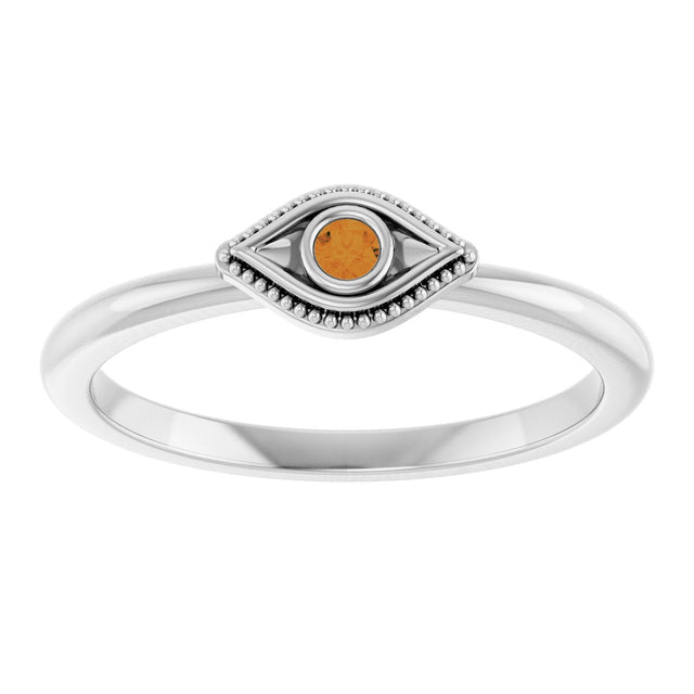 Platinum Round Natural Citrine Stackable Evil Eye Ring - view 3
