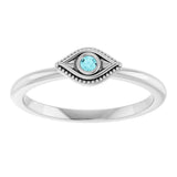 14K Gold Round Natural Blue Zircon Stackable Evil Eye Ring - White Gold - view 3