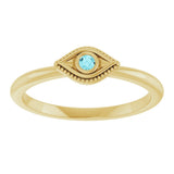 14K Gold Round Natural Blue Zircon Stackable Evil Eye Ring - Yellow Gold - view 3