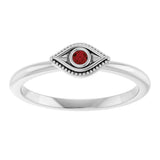 Platinum Round Natural Mozambique Garnet Stackable Evil Eye Ring - view 3
