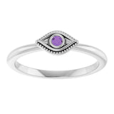 14K Gold Round Natural Amethyst Stackable Evil Eye Ring - White Gold - view 3
