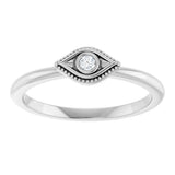 14K Gold Round Natural White Sapphire Stackable Evil Eye Ring - White Gold - view 3