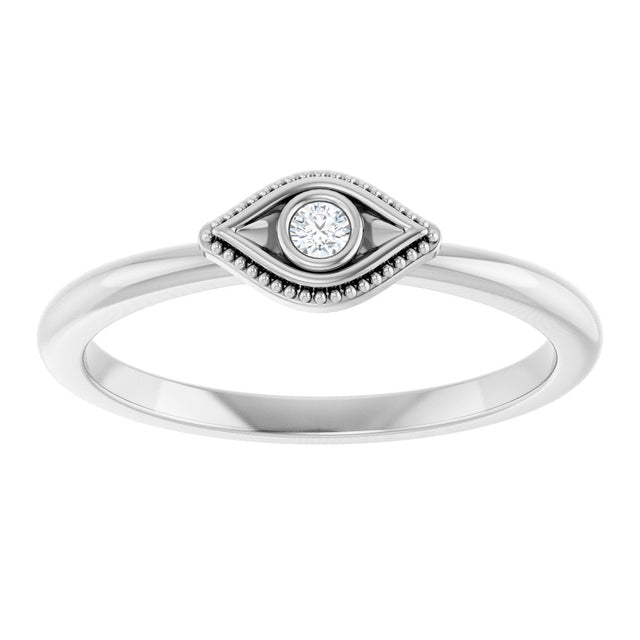 14K Gold Round Natural White Sapphire Stackable Evil Eye Ring - White Gold - view 3