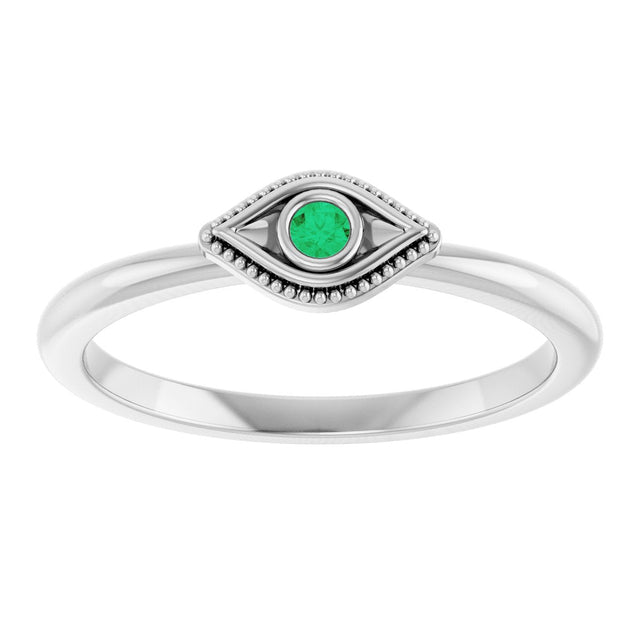 Platinum Round Lab-Grown Emerald Stackable Evil Eye Ring - view 3