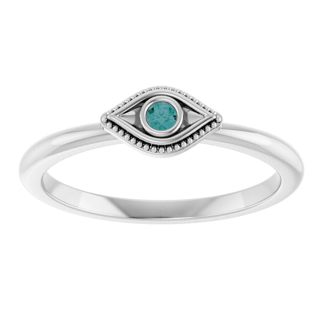 14K Gold Round Natural Alexandrite Stackable Evil Eye Ring - White Gold - view 3