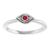 14K Gold Round Lab-Grown Ruby Stackable Evil Eye Ring - White Gold - view 3