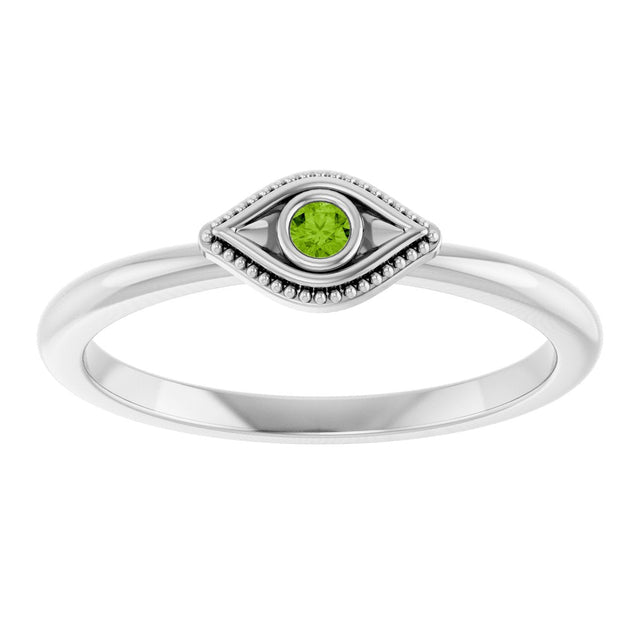 Platinum Round Natural Peridot Stackable Evil Eye Ring - view 3