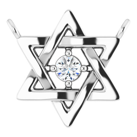 14K Gold Round Natural Diamond Star of David Necklace - White Gold