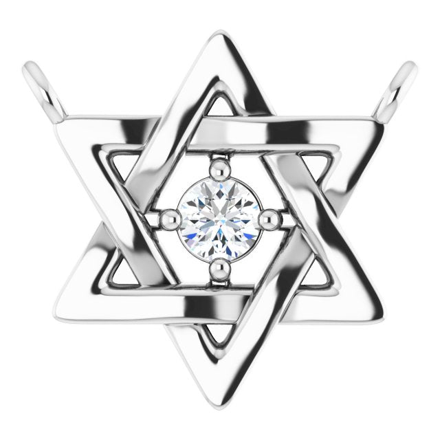 14K Gold Round Natural Diamond Star of David Necklace - White Gold
