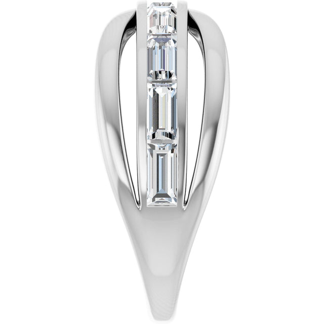 14K Gold Straight Baguette Natural Diamond Criss-Cross Ring - White Gold - view 4
