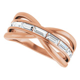 14K Gold Straight Baguette Natural Diamond Criss-Cross Ring - Rose Gold - view 5