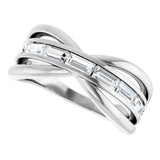 14K Gold Straight Baguette Natural Diamond Criss-Cross Ring - White Gold - view 5