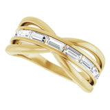 14K Gold Straight Baguette Natural Diamond Criss-Cross Ring - Yellow Gold - view 5