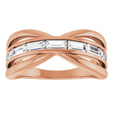 14K Gold Straight Baguette Natural Diamond Criss-Cross Ring - Rose Gold - view 3