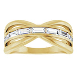 14K Gold Straight Baguette Natural Diamond Criss-Cross Ring - Yellow Gold - view 3