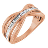 14K Gold Straight Baguette Natural Diamond Criss-Cross Ring - Rose Gold