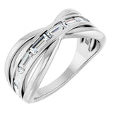 Platinum Straight Baguette Natural Diamond Criss-Cross Ring