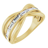 14K Gold Straight Baguette Natural Diamond Criss-Cross Ring - Yellow Gold