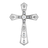 14K Gold Round Natural Diamond Milgrain Cross Pendant - White Gold