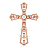 14K Gold Round Natural Diamond Milgrain Cross Pendant - Rose Gold