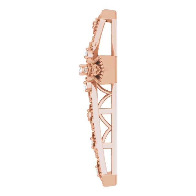 14K Gold Round Natural Diamond Milgrain Cross Pendant - Rose Gold - view 3