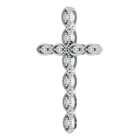14K Gold Round Natural Diamond Milgrain Cross Pendant – 1/10 CTW - view 2